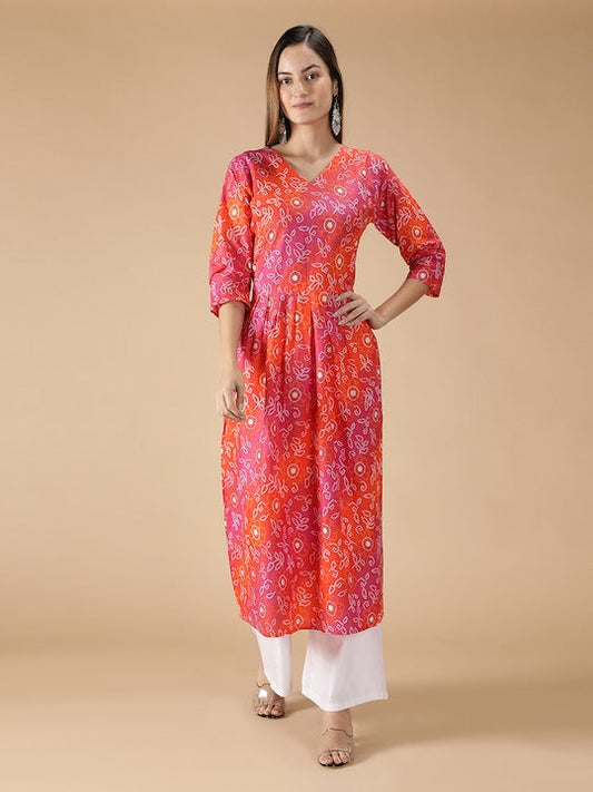 Fabclub Women Pink Floral Printed Kurta