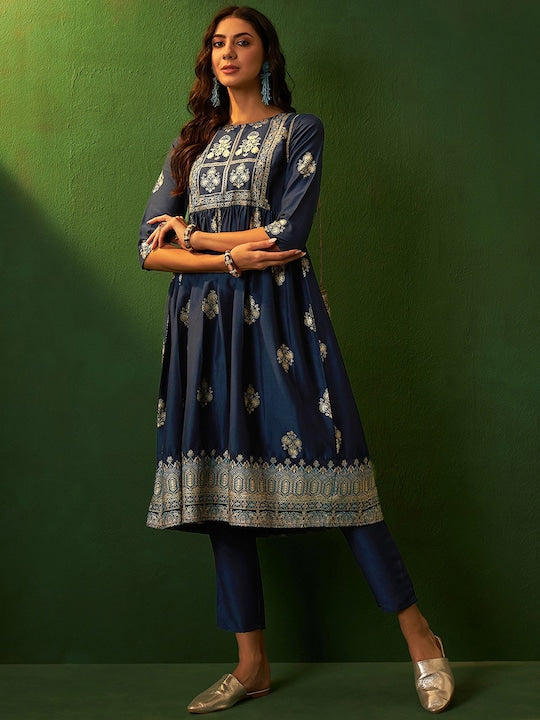 Sangria Embroidered Flared Kurta Trouser Set