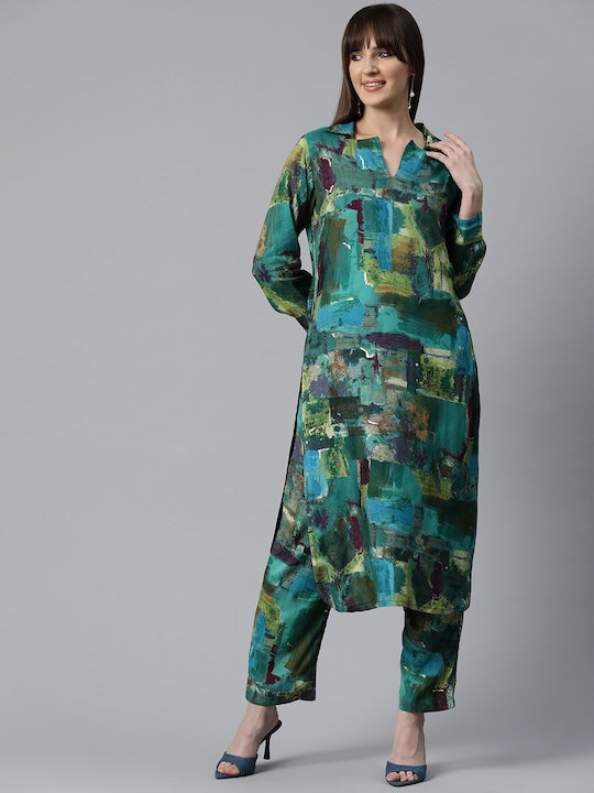 Readiprint Fashions Women Ethnic Motifs Printed Regular Pure Silk Kurta with Trousers