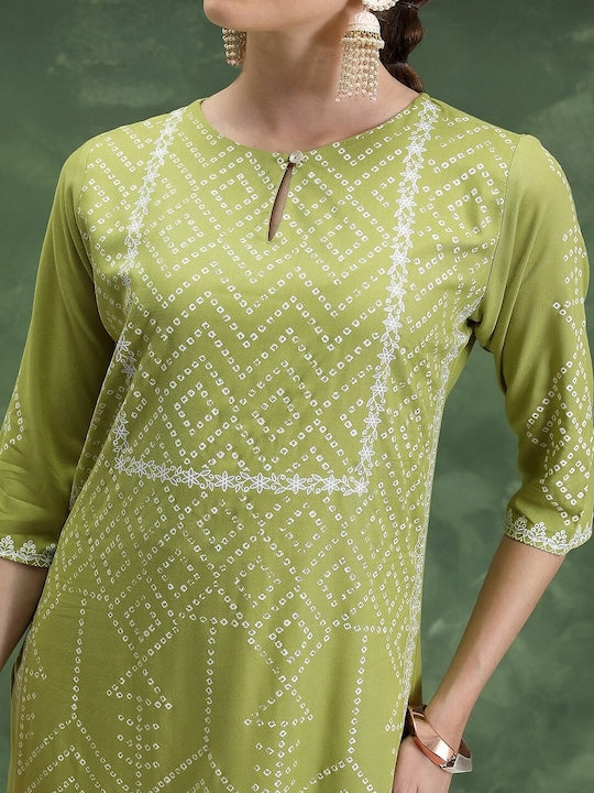 Vishudh Geometric Printed Keyhole Neck Kurta