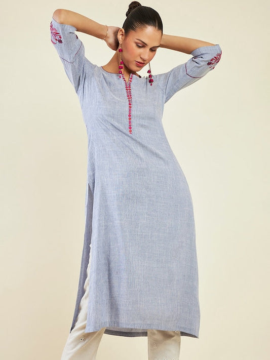 Soch Notched Neck Floral Embroidered Straight Kurta