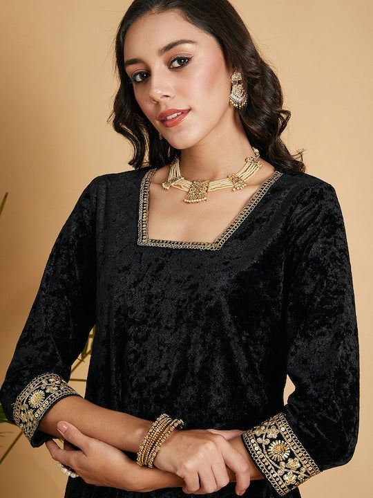 Shae by Sassafras Thread Work Velvet Kurta
