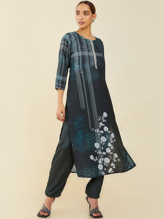 Soch Women Black Floral Printed Kurta with Trousers