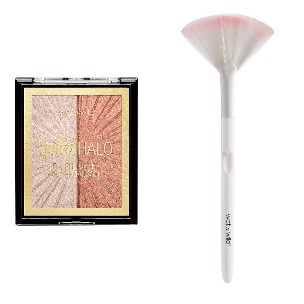 wet n wild Mega Glo Blushlighter Blush and Highlighter Duo, Highlight Bling + wet n wild Fan Brush