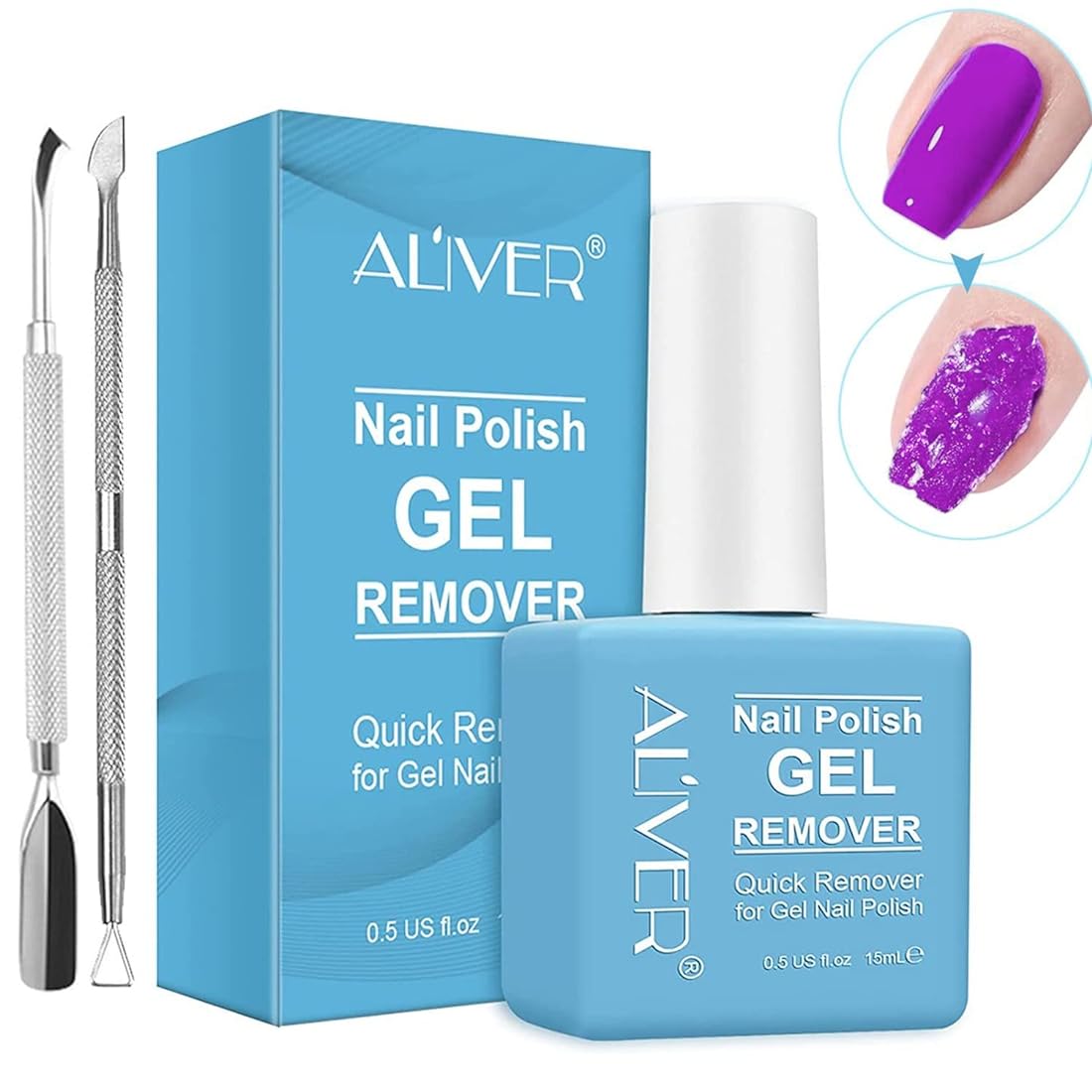 Gel Nail Polish Remover (15ML)- Professional Gel Remover For Nails With Cuticle Pusher, Gel Nail Remover, Remove Gel Polish In 2-3 Minutes, Safe And Quick DIY Home Blue