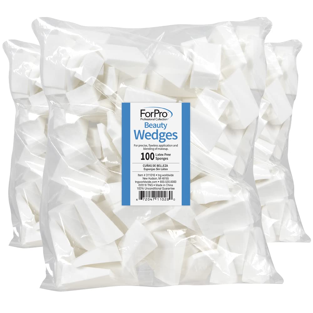 ForPro Beauty Wedges, Latex Free Foam Sponges, Makeup Blenders for Powder and Liquid Makeup, 100-Count (Pack of 3)