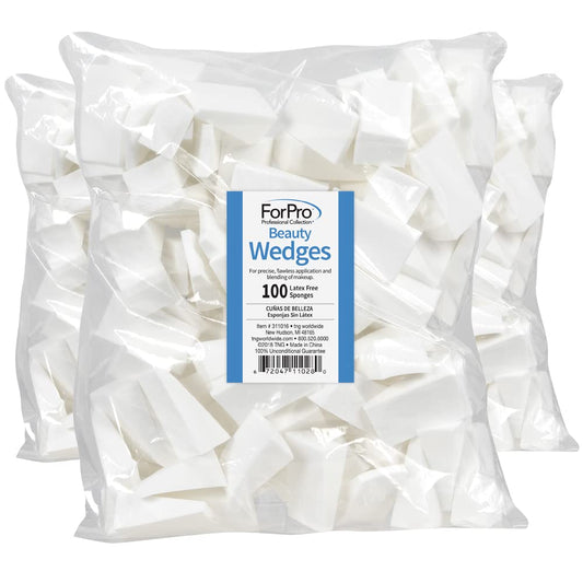 ForPro Beauty Wedges, Latex Free Foam Sponges, Makeup Blenders for Powder and Liquid Makeup, 100-Count (Pack of 3)