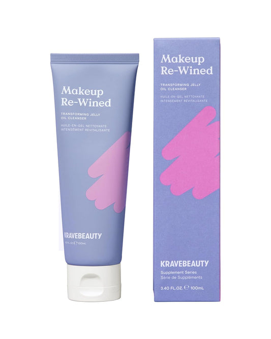 KraveBeauty Makeup Re-Wined - Transforming Jelly Oil Cleanser for Effortless Removal of Makeup and Impurities with Upcycled Grapeseed Oil, for All Skin Types, Vegan and Cruelty-Free, 3.38 fl oz