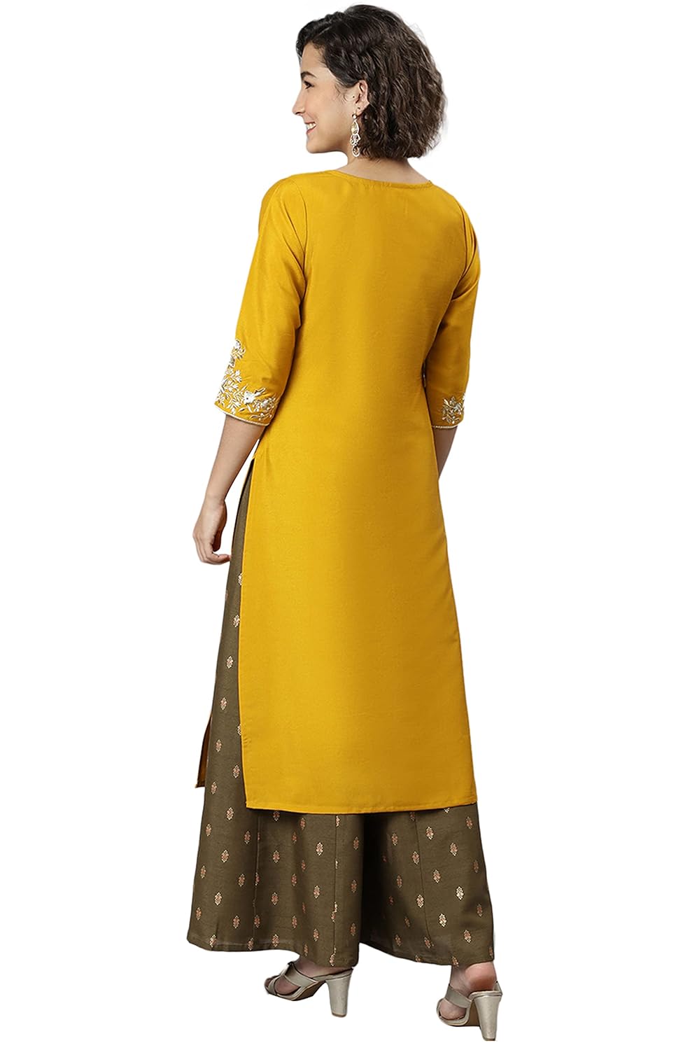 Janasya Women's Mustard Poly Silk Kurta