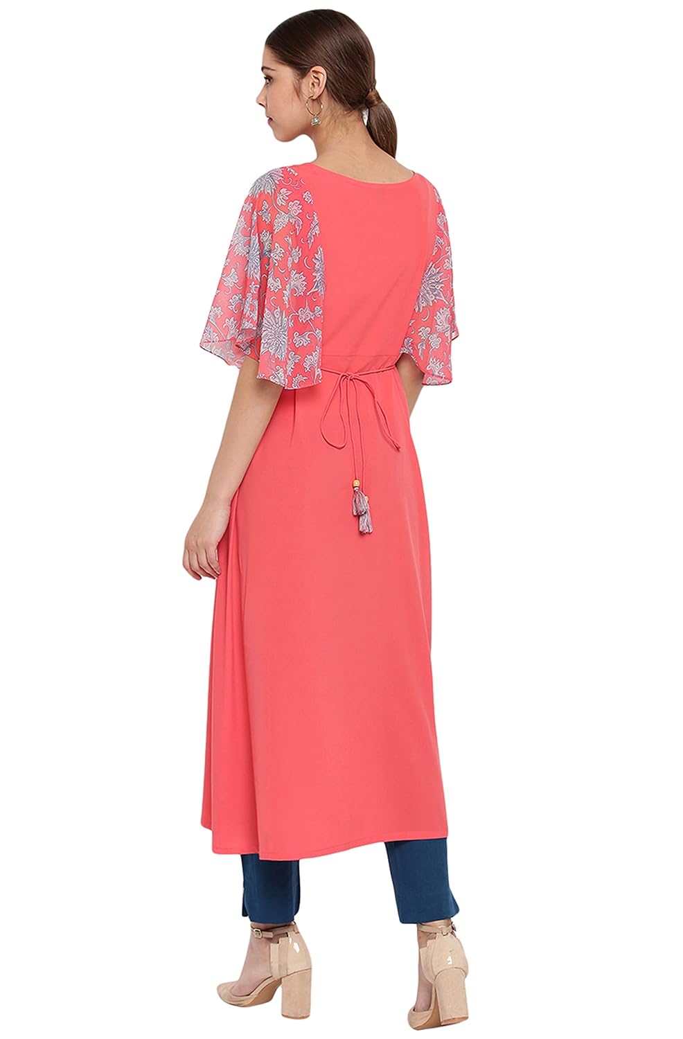 Janasya Women's Coral Poly Crepe Kurta