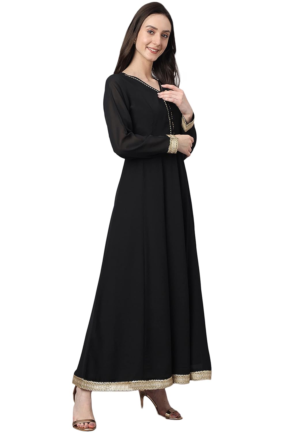 Janasya Women's Black Georgette Solid Kurta with Dupatta