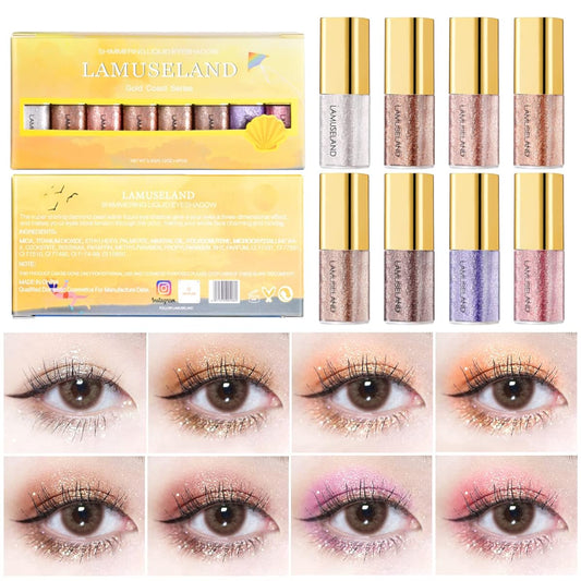 ICE LOVE Liquid Glitter Eyeshadow, 8Pcs/Set aterproof Long Lasting Glitter Eyeshadow.