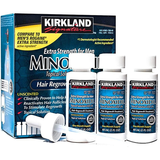 Kirkland Minoxidil 5% Topical Solution Extra Strength Hair Regrowth Treatment for Men Dropper Applicator Included (1 month to 24 month supplies available) (6 month supply), Clear