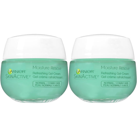 Garnier Moisture Rescue Refreshing Gel-Cream for Normal/Combo Skin, Oil-Free, 1.7 Oz (50g), 2 Count (Packaging May Vary)