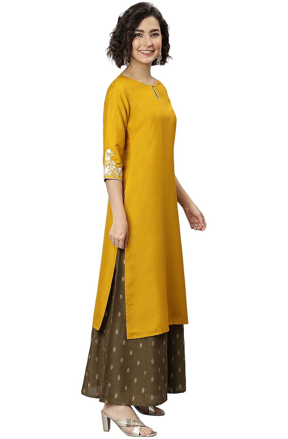 Janasya Women's Mustard Poly Silk Kurta