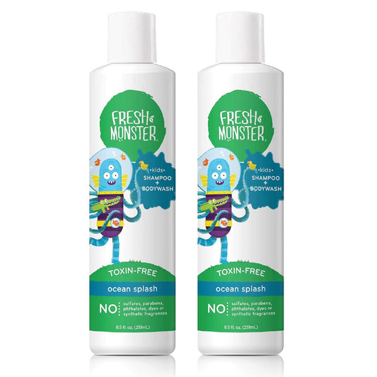 Fresh Monster 2-in-1 Kids Shampoo & Body Wash, Toxin-Free, Hypoallergenic, Natural Shampoo & Body Wash for Kids, Ocean Splash (2 Pack, 8.5oz/each)