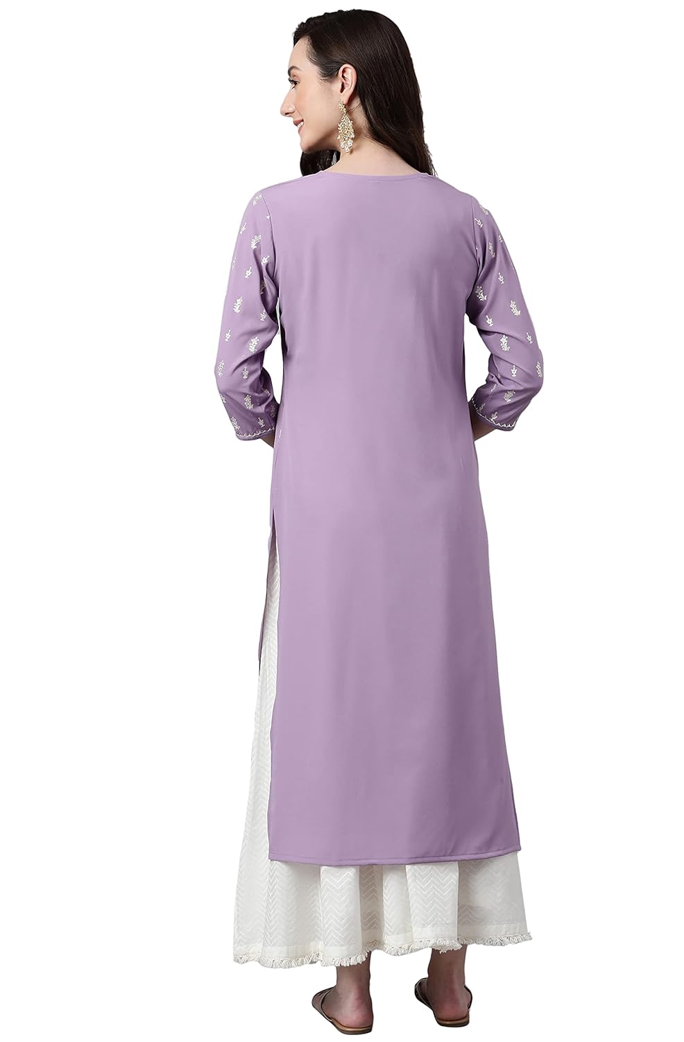 Janasya Women's Red Crepe Floral Foil Print Straight Kurta