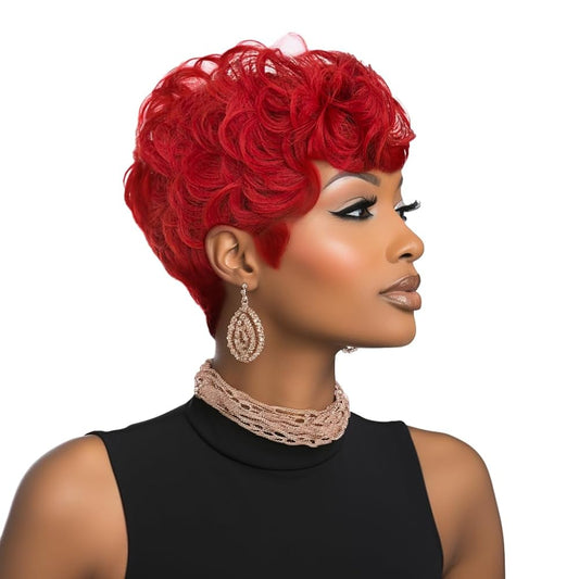 Short Wigs For Black Women Natural Black Pixie Cut Wig Short Layered Pixie Wigs For Black Women Black Hair Curly Wigs Glueless Wigs Synthetic Pixie Cut Wigs For Black Women (Red)