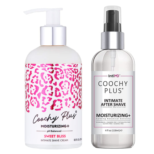 Coochy Plus Intimate Shaving Complete Kit - SWEET BLISS & Organic After Shave Protection Soothing Moisturizer Mist Ð Antioxidant Formula Prevents Razor Burns, Itchiness & Ingrown Hairs