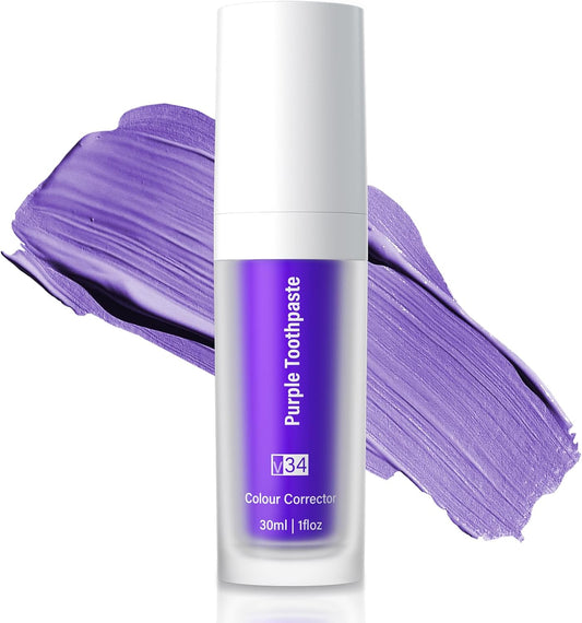 Purple Toothpaste for Teeth Whitening,hi V34 Color Corrector Smile Toothpaste,Tooth Stain Removal