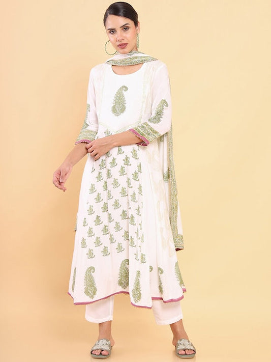Soch Women Off White Yoke Design Kurta with Trousers & With Dupatta - XL