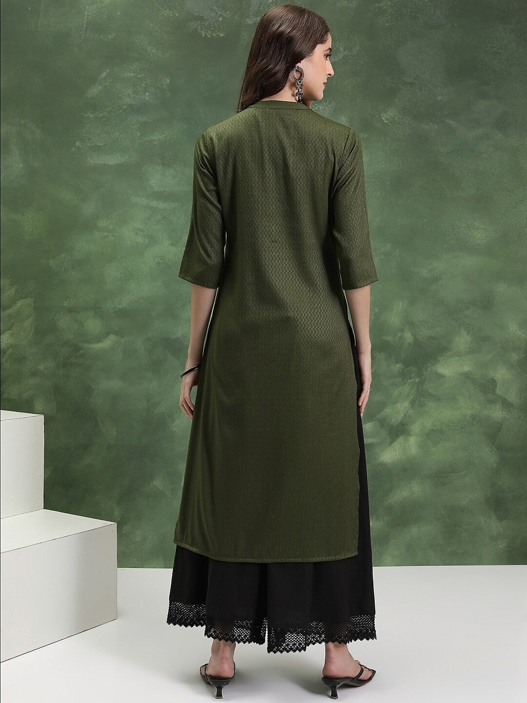 Vishudh Striped Mandarin Collar Long Sleeves Kurta