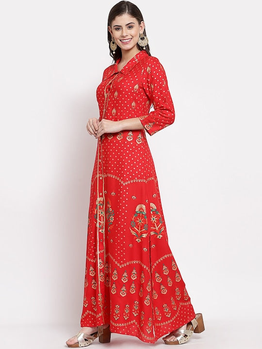 Myshka Women Red Ethnic Motifs Printed Anarkali Kurta