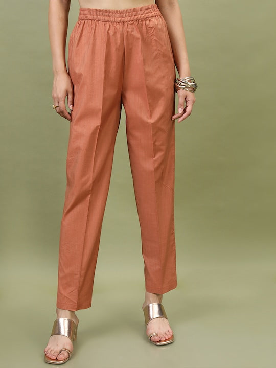 Vishudh Women Brown Floral Printed A-Line Kurta with Trouser and Teal Blue Jacket