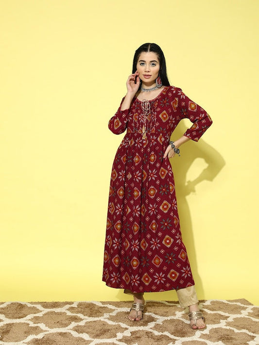 All about you Women Printed Floral Liva Anarkali Kurta