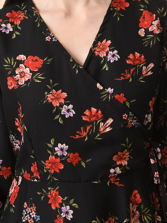 Here&now Floral Printed V-Neck Wrap Dress