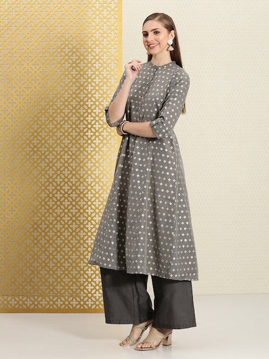 House of Pataudi Women Jashn Ethnic Motifs Zari Work Kurta with Palazzos