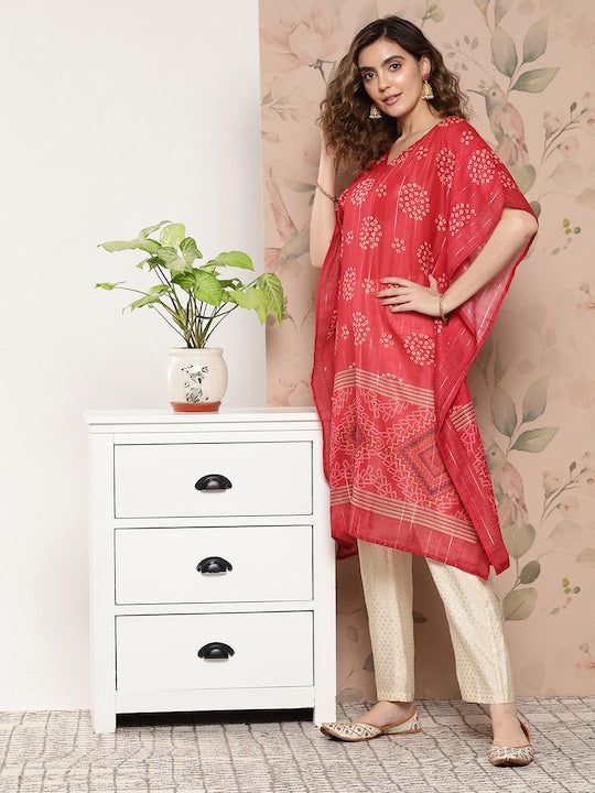 Yufta Bandhani Printed Flared Sleeves Kaftan Kurta