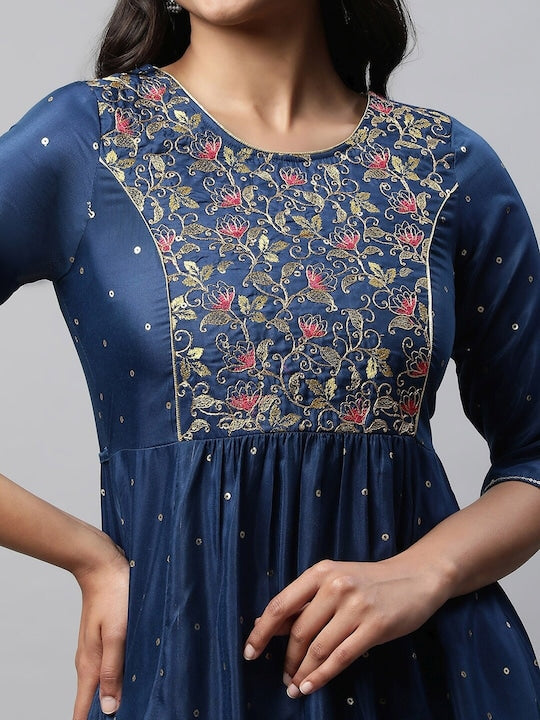 Aurelia Floral Eembroiderd Sequined Pleated A-Line Kurta