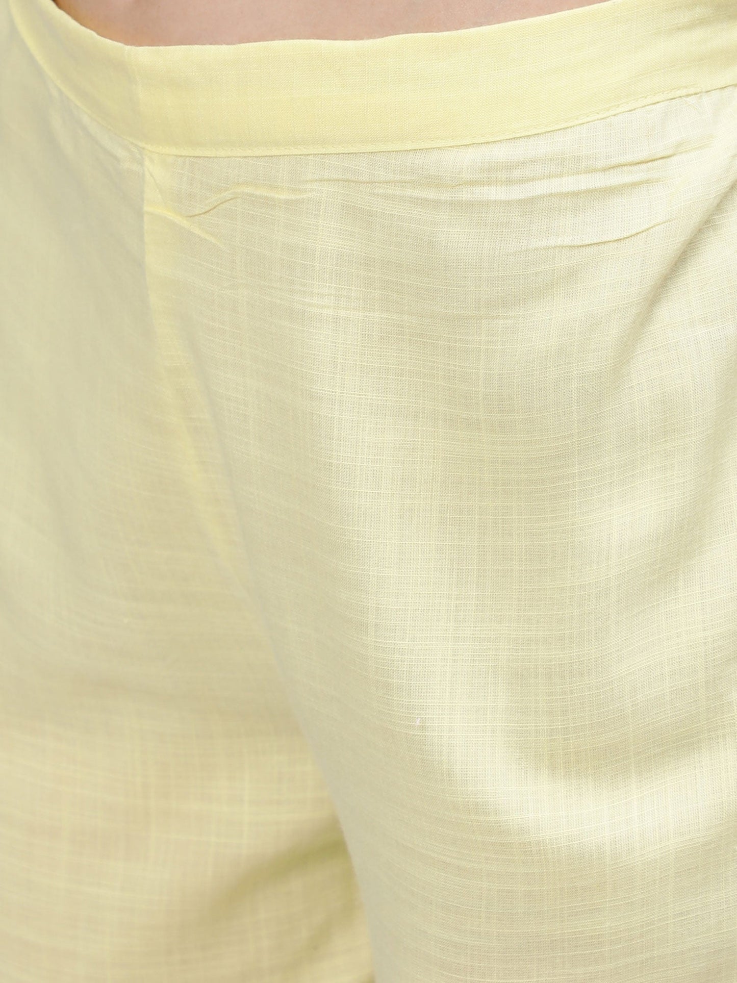 ISHIN womens Silk Blend Yellow Embroidered A-line Kurta Trouser Dupatta (Set of 3)