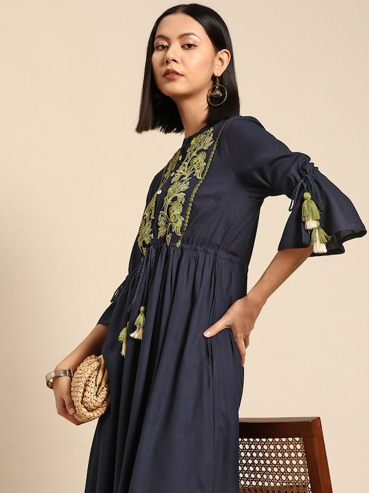 All about you Embroidered Bell Sleeves A-Line Kurta