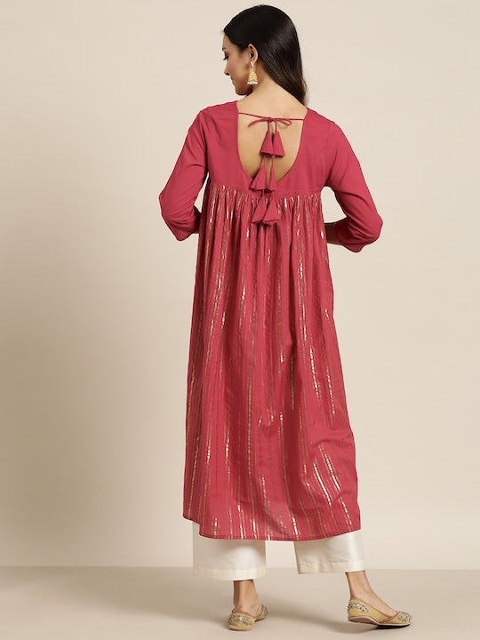 Here&now Women Striped Gotta Patti Empire Kurta