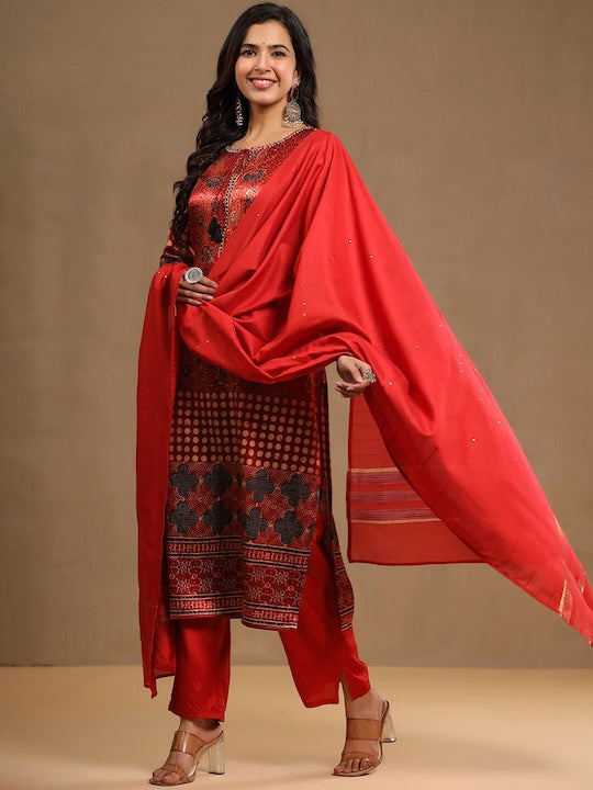 Vishudh Ethnic Motifs Printed Regular Kurta with Trousers & Dupatta