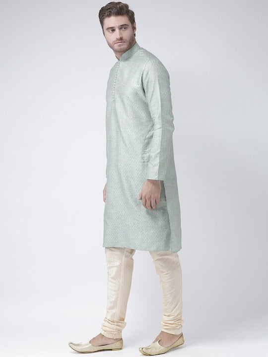Deyann Men Blue & Cream-Coloured Self Design Kurta with Churidar