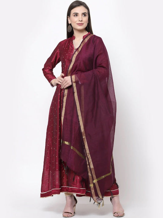 Myshka Women Brown & Gold-Toned Anarkali Kurta With Dupatta