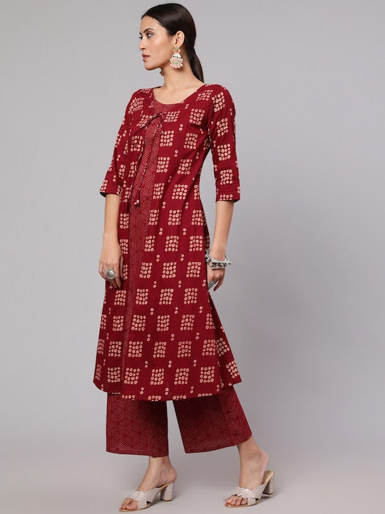 AKS Floral Printed Regular Pure Cotton A Line Kurta with Palazzos