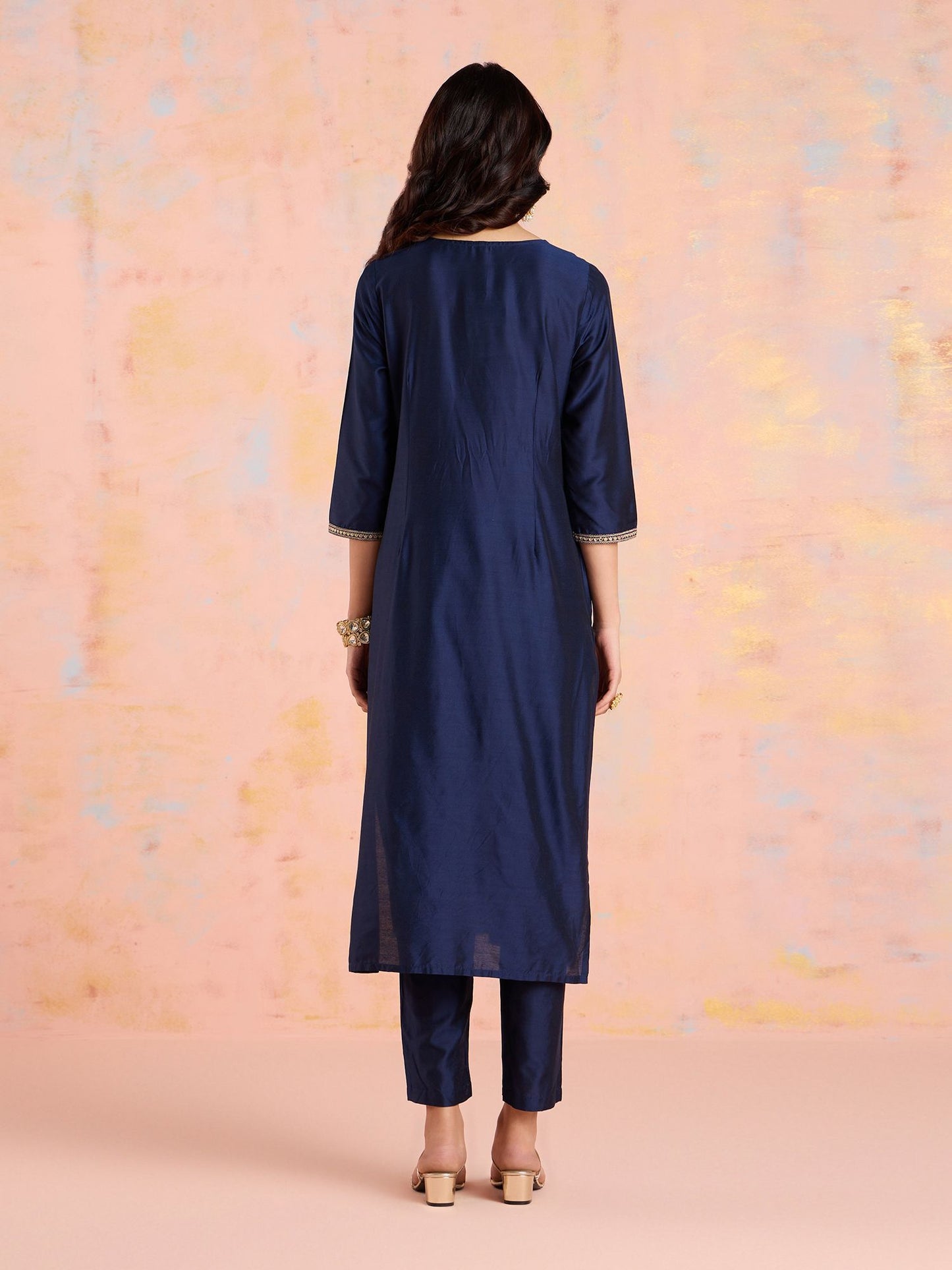 Likha Navy Blue Diwa Dazzle Zari Dori Work Kurta Pant & Dupatta LIKSKD308 (Set of 3)