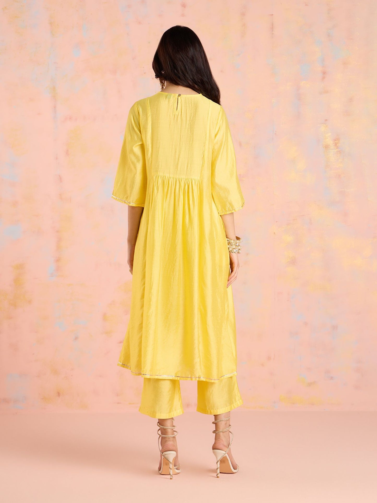 Likha Yellow Garden Groove Chanderi Embroidered Kurta Pant & Dupatta LIKSKD303 (Set of 3)