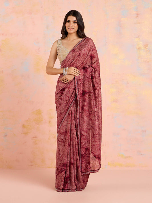 Likha Rust Art Silk Embellished Printed Saree with Unstitched Blouse LIKPARSAR02