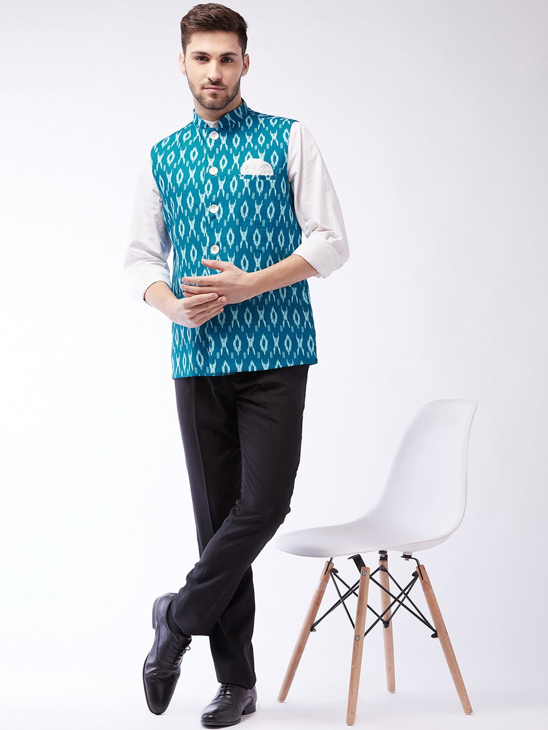 Vastramay Men Printed Pure Cotton Nehru Jacket