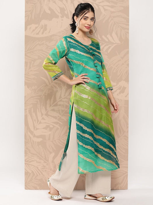 Yufta Women Leheriya Striped Kurta
