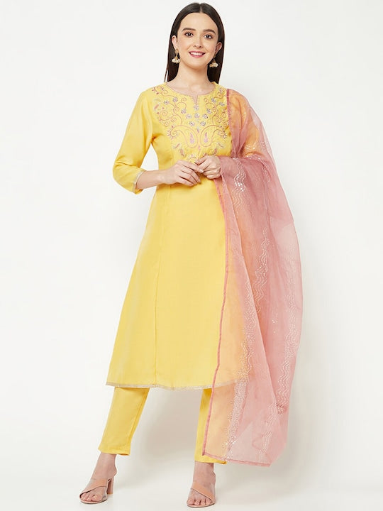 IMARA Paisley Ethnic Motifs Embroidered Regular Kurta with Trousers & Dupatta