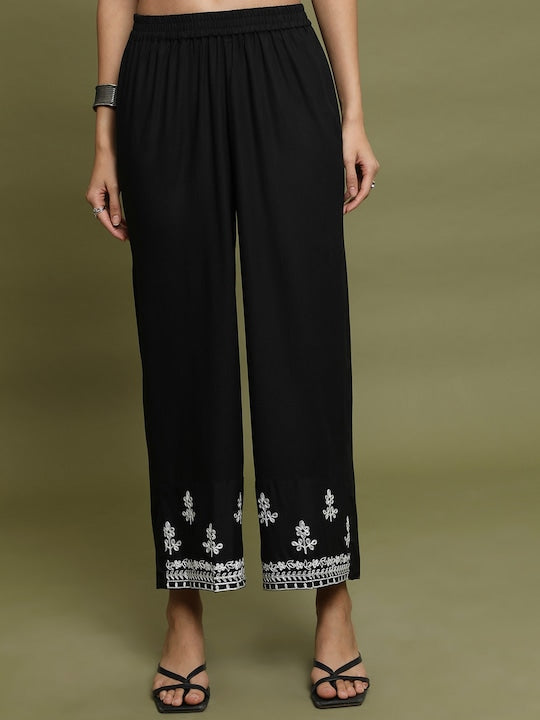 Vishudh Black Ethnic Motifs Embroidered Regular Kurta With Palazzos