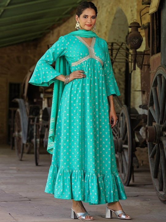 Scakhi Ethnic Motifs Printed Cotton Ethnic Dresses With Dupatta