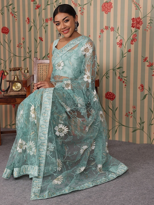 House of Pataudi Embellished Embroidered Net Saree