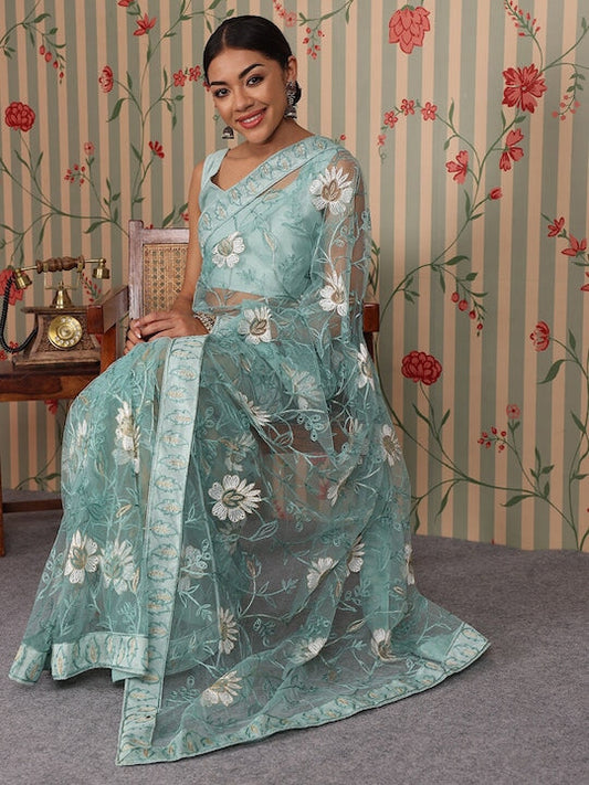 House of Pataudi Embellished Embroidered Net Saree